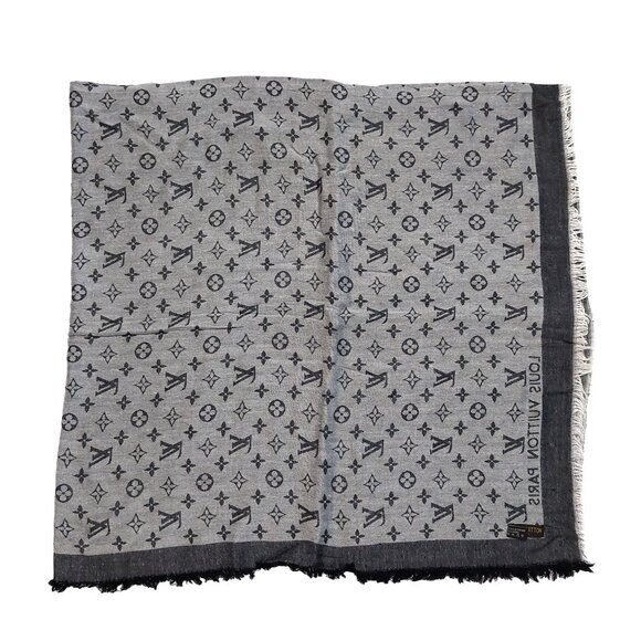 LOUIS VUITTON LV Monogram Charcoal Gray & Heather Gray Scarf Shawl Wrap - Picture 6 of 16